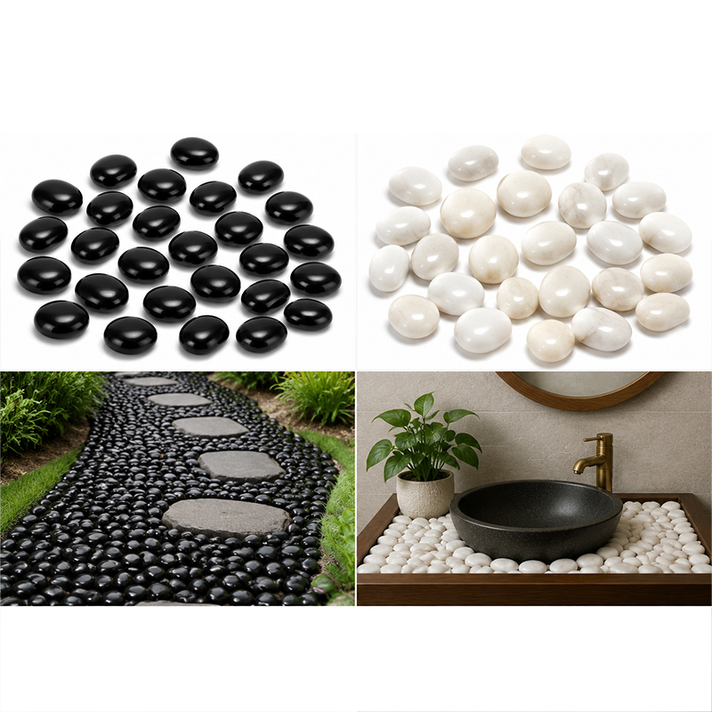 Aquarium Marine Stone - White&Black Polished River Rocks 200g-400g, Smooth