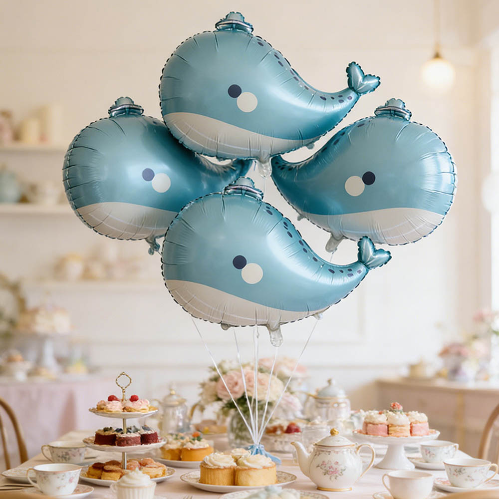 Marine Aquarium Decorations - 5pcs Cartoon Whale Foil Balloons Set
